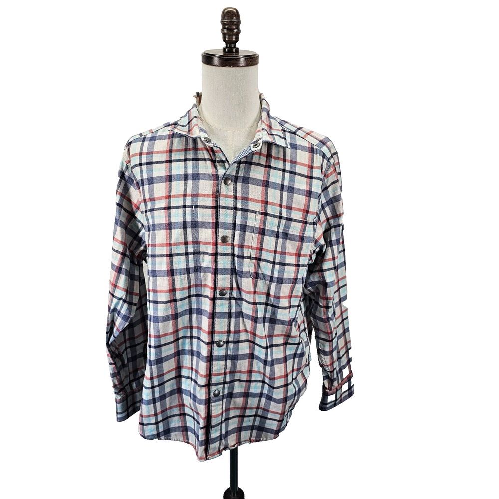 Tommy Bahama Men's Size L‎ Long Sleeve Reversible Plaid Flannel Shirt Preppy EUC